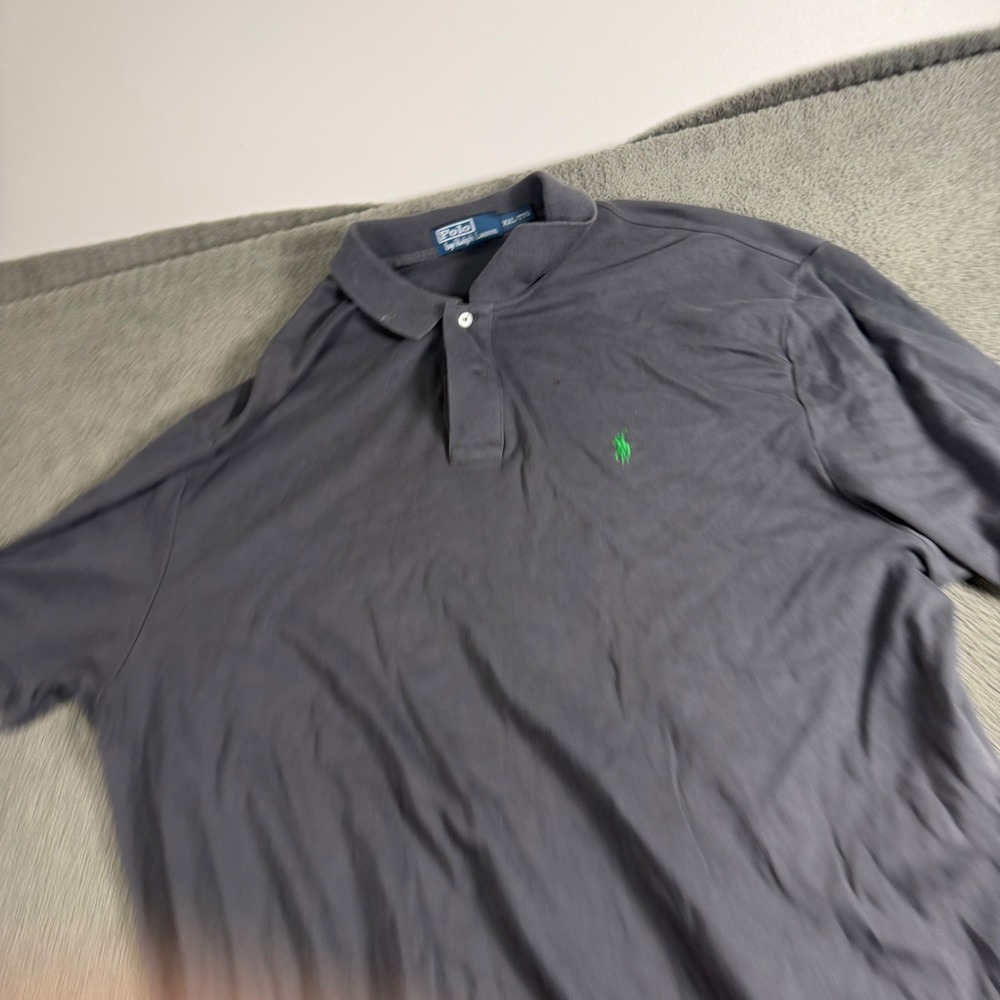 Polo Ralph Lauren Mens XXL Gray Short Sleeve Polo Shirt Green Pony Logo Cotton